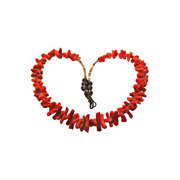 Vintage Native American Red Coral and Sterling Silver Hogan Bead Necklace - Picture 1 of 9